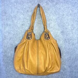 B. Makowsky Kayla Peach Leather Shoulder Bag, Y2K Large Handbag Leopard Interior